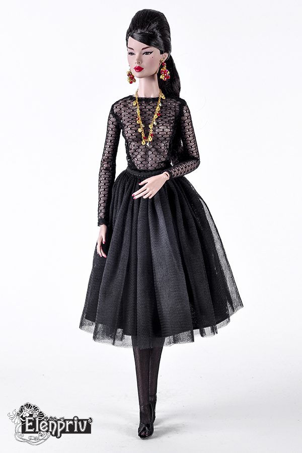 ELENPRIV black tutu ballet midi skirt for Fashion royalty FR:16 ITBE 16 Sybarite Tonner and similar body size dolls