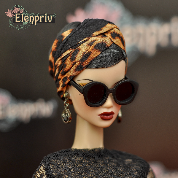 ELENPRIV black roses printed silk headscarf for Fashion Royalty FR2 Barbie dolls