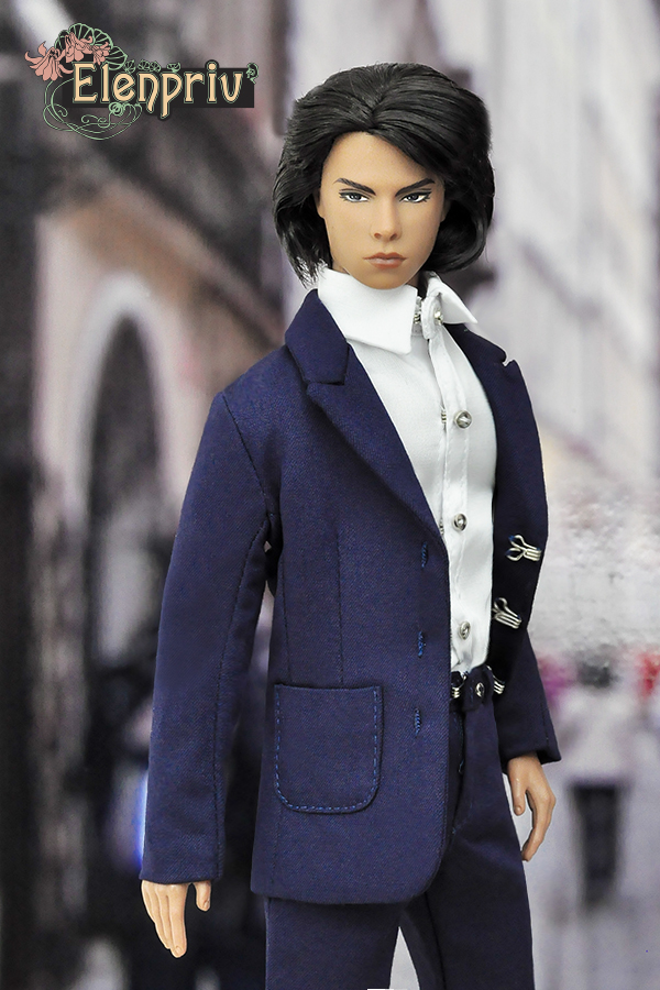 ELENPRIV blue classic jacket for Fashion royalty FR HOMME and similar body size dolls ELENPRIV doll fashions