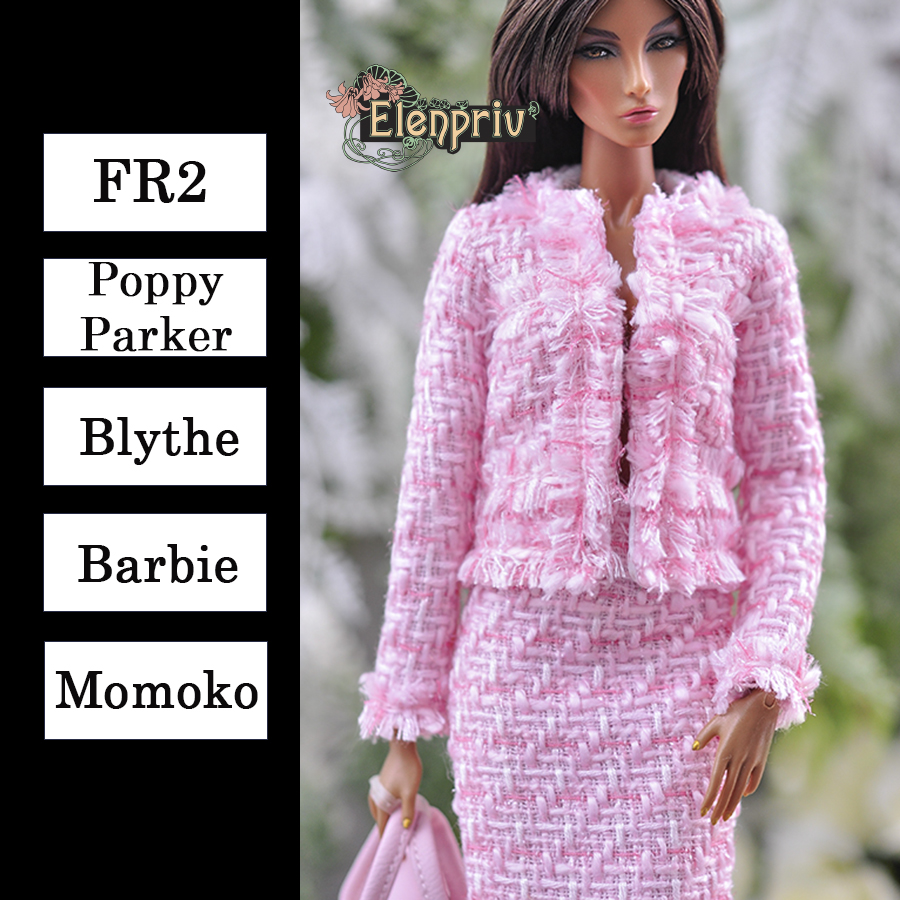 Pink and white checkered tweed Chanel style jacket w/lining {Choose size}  Fashion royalty FR2 Poppy Parker Blythe 11 1/2″ Brb Momoko dolls – ELENPRIV  doll fashions