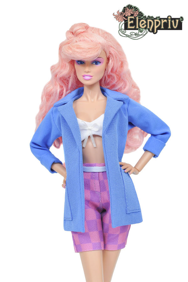 ELENPRIV Jem Blue Plaid shirt shorts set outfit from Jem the