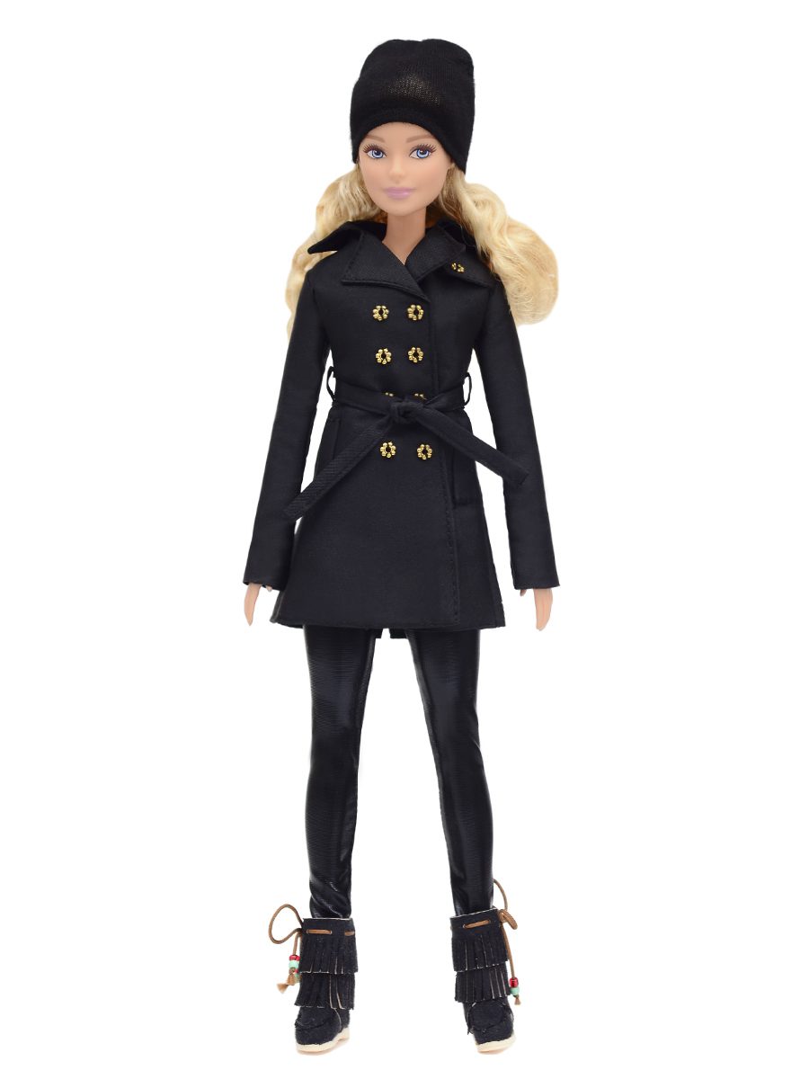 New For Barbie Casual Wear Fur Coat Mittens Hat Belt Top Pants Shoes Purse 
