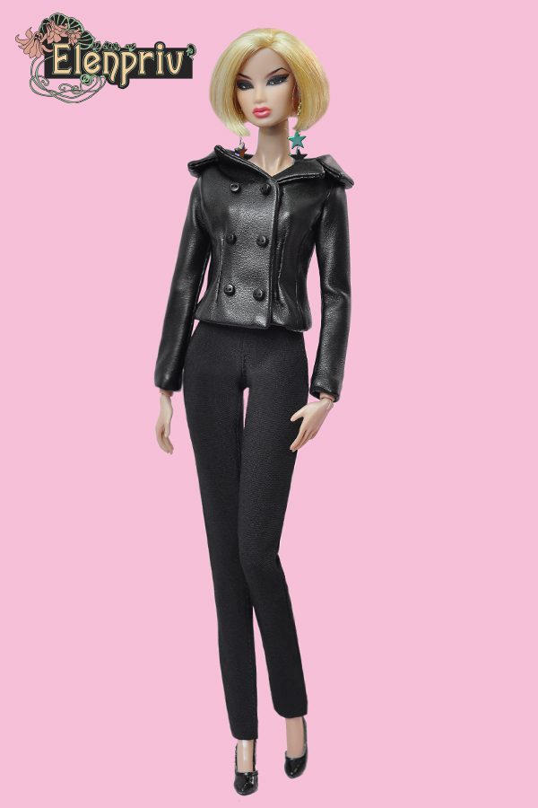 ELENPRIV Black leather vest w/lining for Fashion Royalty FR2 dolls 