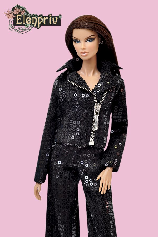 Black sequined biker jacket w/lining {Choose size} Fashion royalty