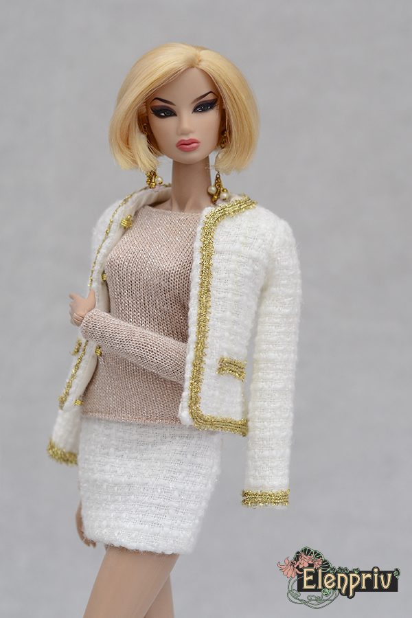 Pink and white checkered tweed Chanel style jacket w/lining {Choose size}  Fashion royalty FR2 Poppy Parker Blythe 11 1/2″ Brb Momoko dolls – ELENPRIV  doll fashions