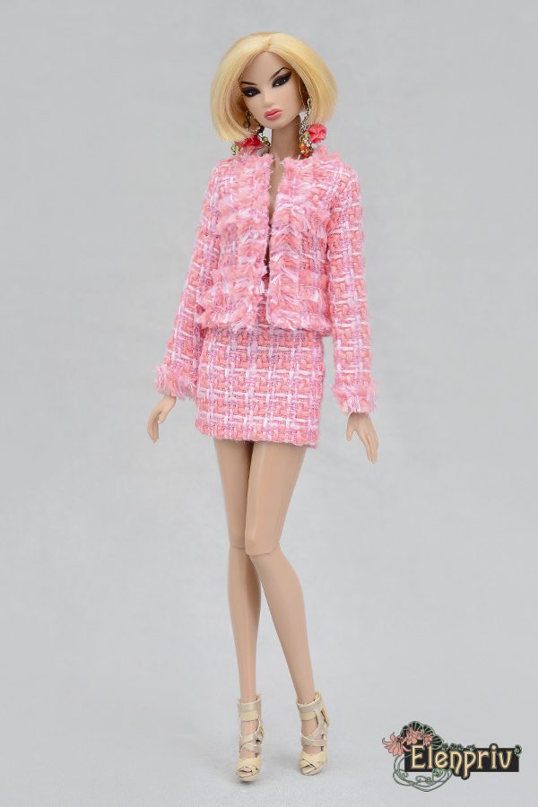 Pinky peach tweed Chanel style jacket with full lining {Choose