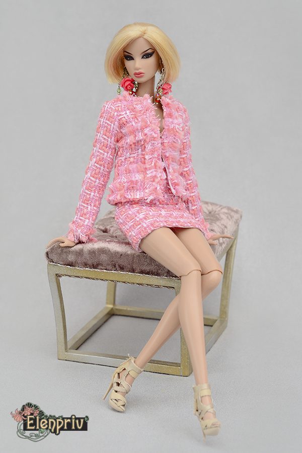 Pink and white checkered tweed Chanel style jacket w/lining {Choose size}  Fashion royalty FR2 Poppy Parker Blythe 11 1/2″ Brb Momoko dolls – ELENPRIV  doll fashions