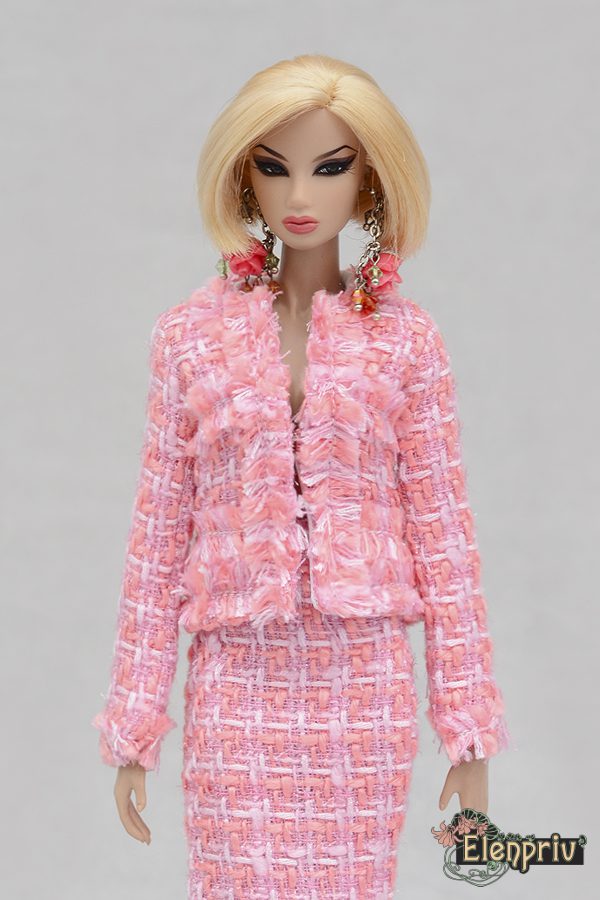 Pink and white checkered tweed Chanel style jacket w/lining {Choose size}  Fashion royalty FR2 Poppy Parker Blythe 11 1/2″ Brb Momoko dolls – ELENPRIV  doll fashions