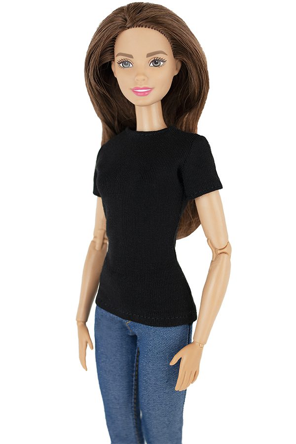ELENPRIV FA015-01 black jersey cotton T-shirt with long sleeves for Barbie dolls