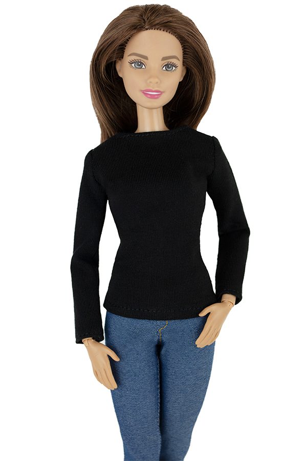 ELENPRIV FA015-01 black jersey cotton T-shirt with long sleeves for Barbie dolls