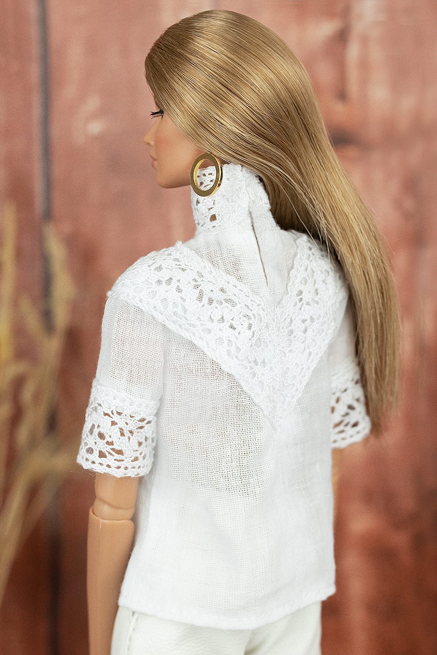 ELENPRIV white short sleeved batiste blouse w//lace Fashion Royalty FR:16 dolls