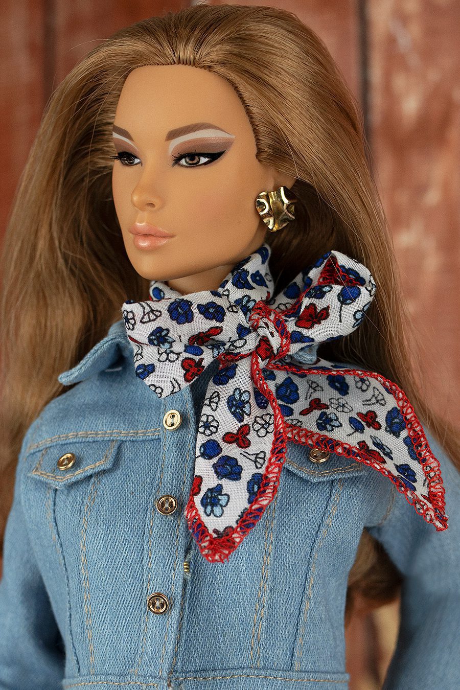 ELENPRIV black roses printed silk headscarf for Fashion Royalty FR2 Barbie dolls
