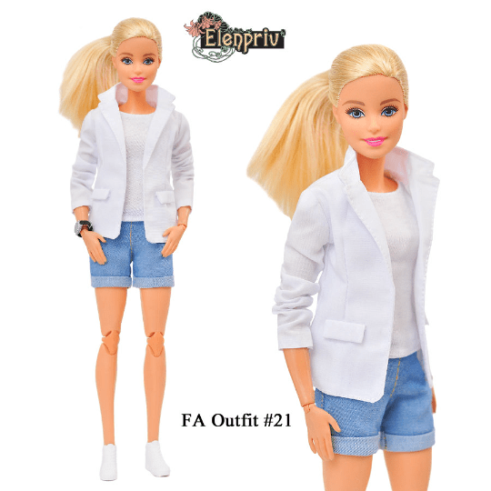ELENPRIV FA outfit#22 cardigan+pants+white blouse for Barbie Pivotal MTM dolls 