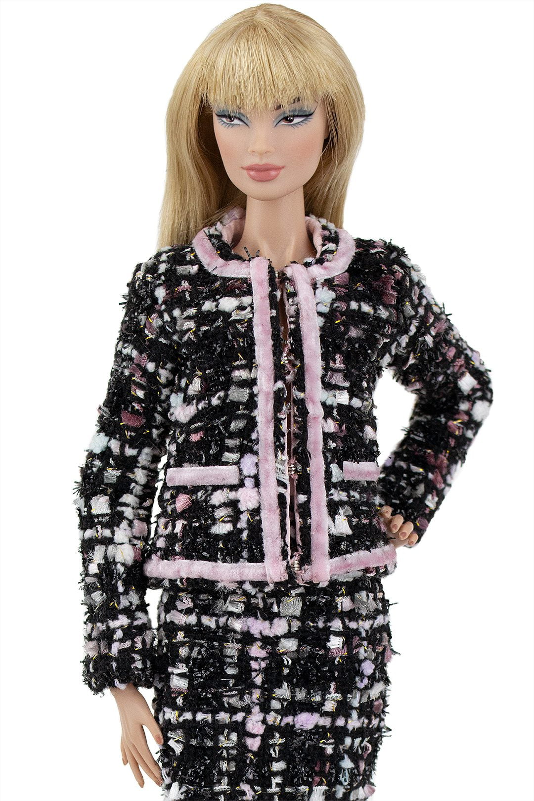 Pink and white checkered tweed Chanel style jacket w/lining {Choose size}  Fashion royalty FR2 Poppy Parker Blythe 11 1/2″ Brb Momoko dolls – ELENPRIV  doll fashions