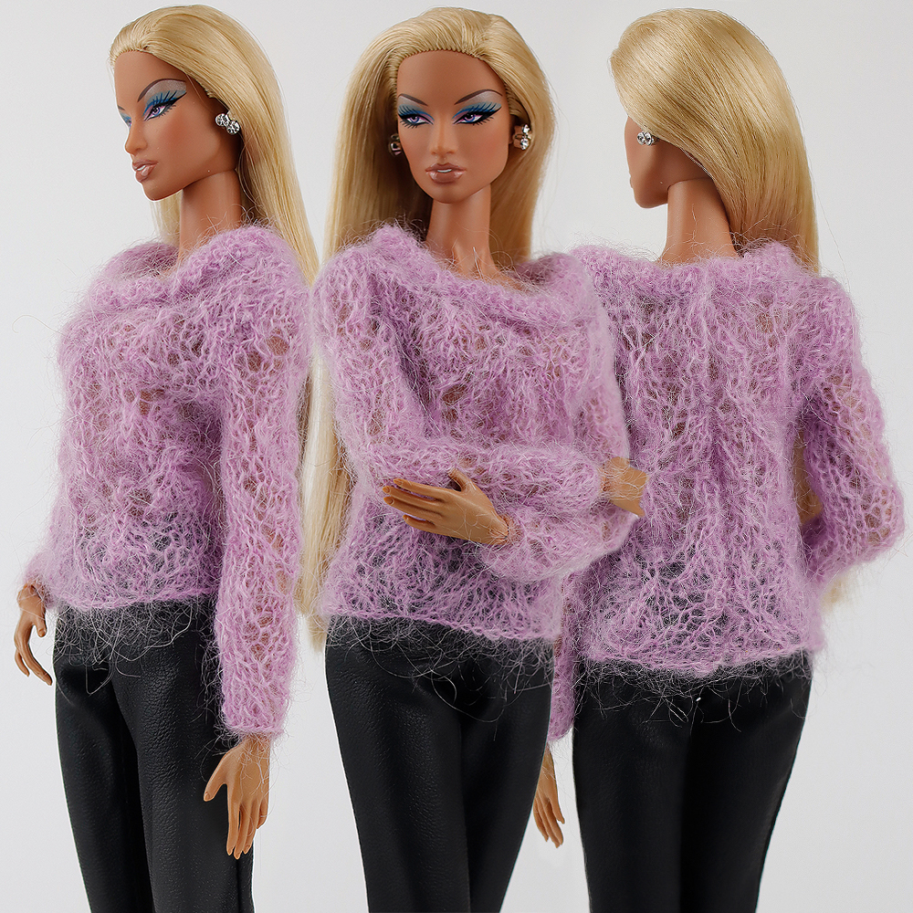 Hand-knitted lilac sweater for Fashion Royalty FR2 and similar body size  dolls  ELENPRIV doll fashions