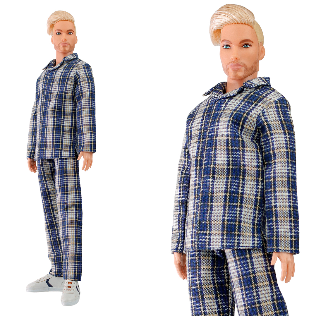 FA-025M-05 Classic blue plaid pajamas for Ken BMR Fashionista and