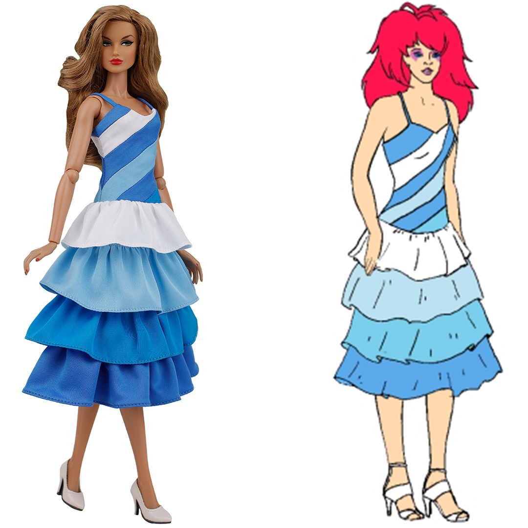 Kimber's Blue/White Diagonal Striped Dress outfit from Jem and the  Holograms for Color Infusion body dolls and similar size dolls  ELENPRIV  doll fashions