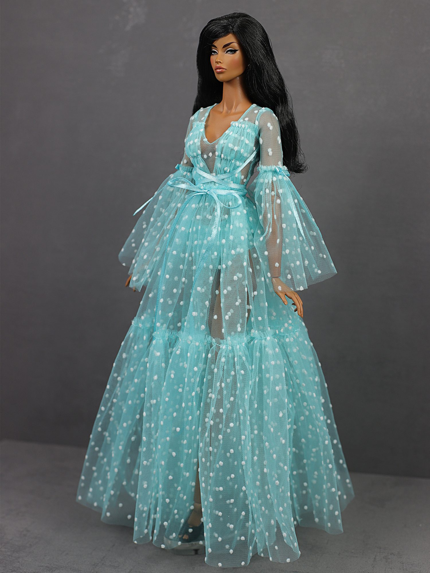 LE-011-15 Turquoise semi-transparent negligee dress outfit for  Fashion Royalty 16" dolls and similar dolls