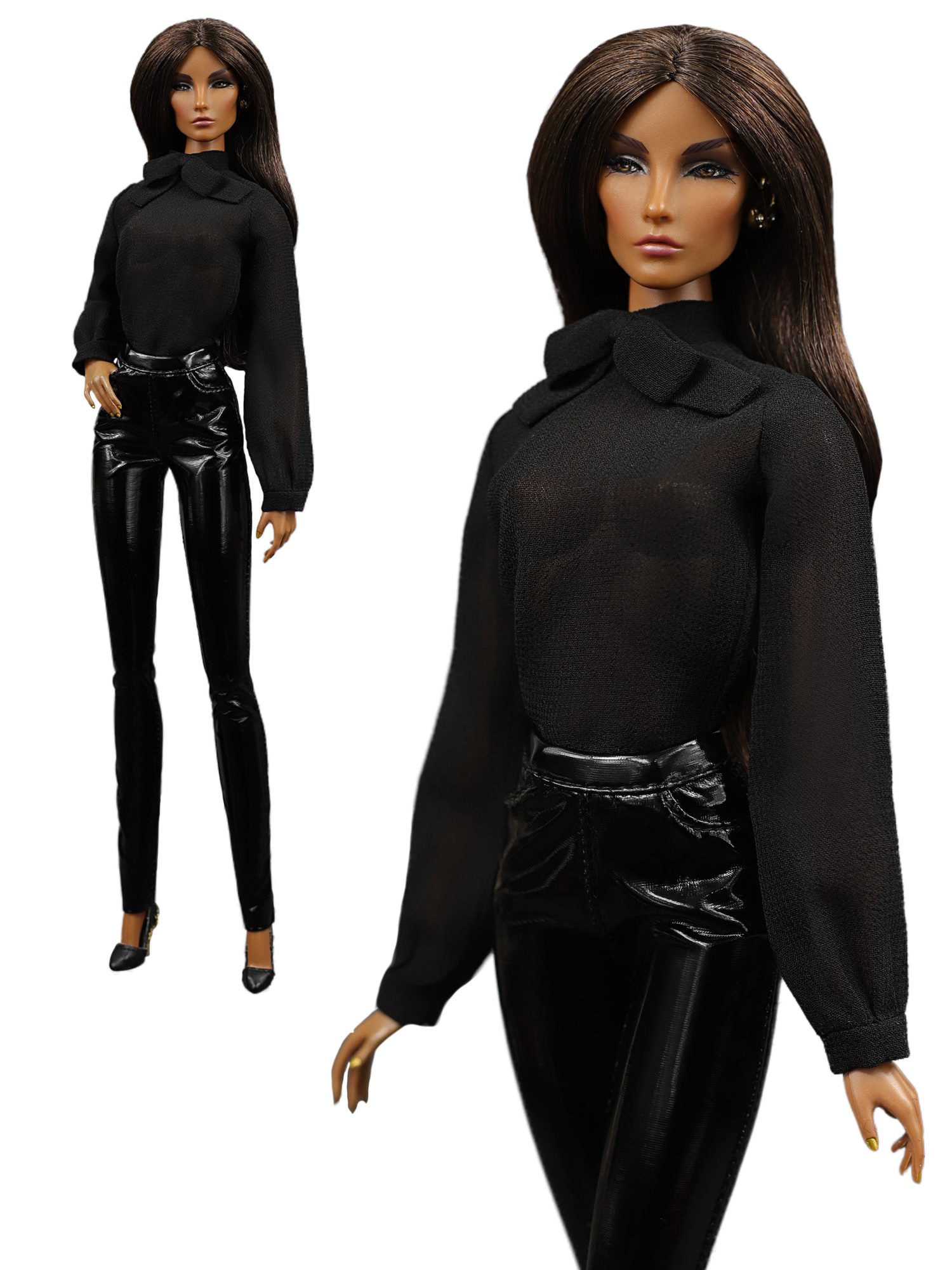 FA-037-08 Black chiffon blouse with bow  for Fashion Royalty 12", Poppy Parker dolls
