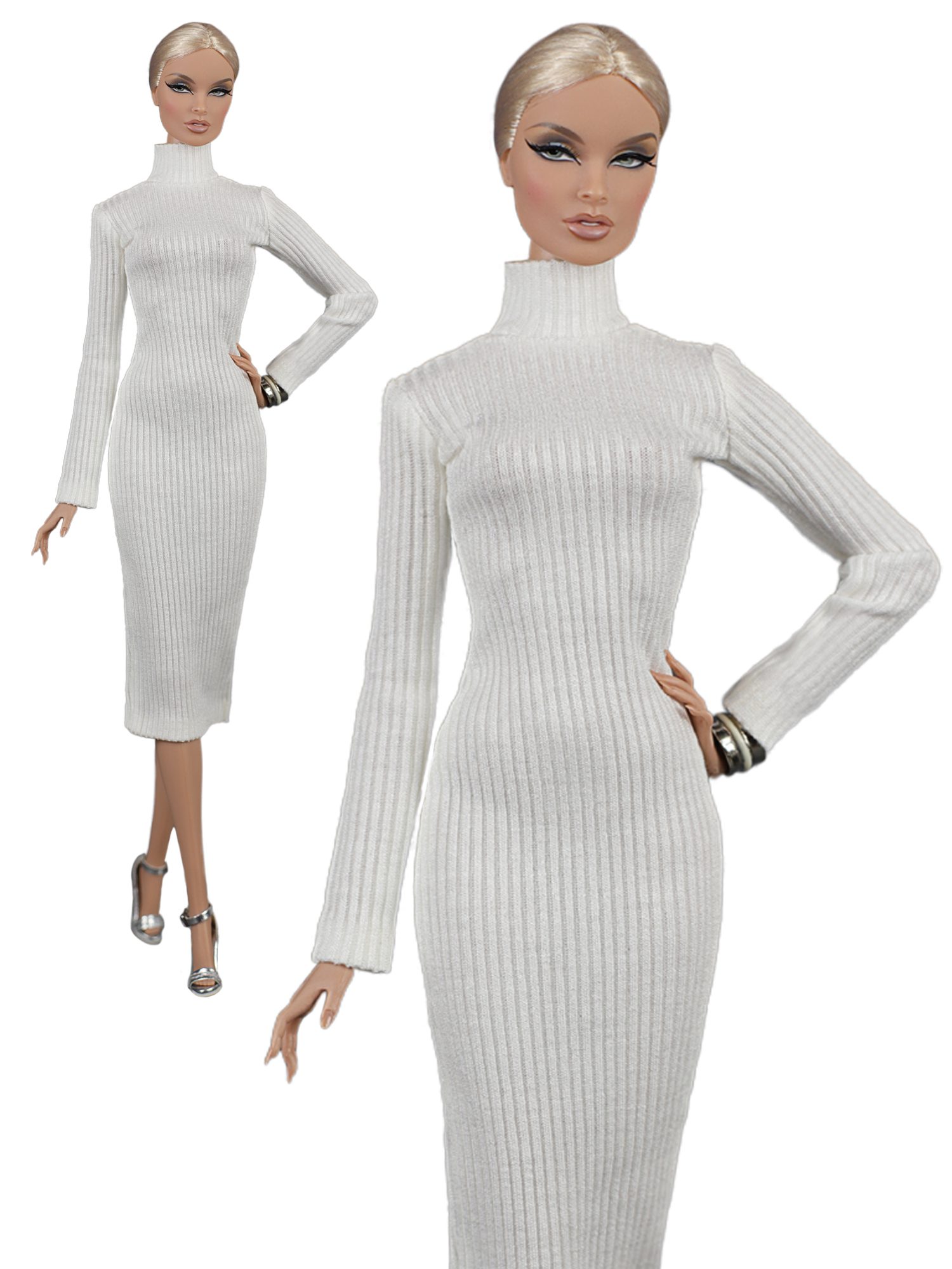 FA-064-03 White dress for 11 1/2 Prime; Brb Pivotal Made-to-Move, Fashion Royalty, Poppy Parker doll and similar dolls