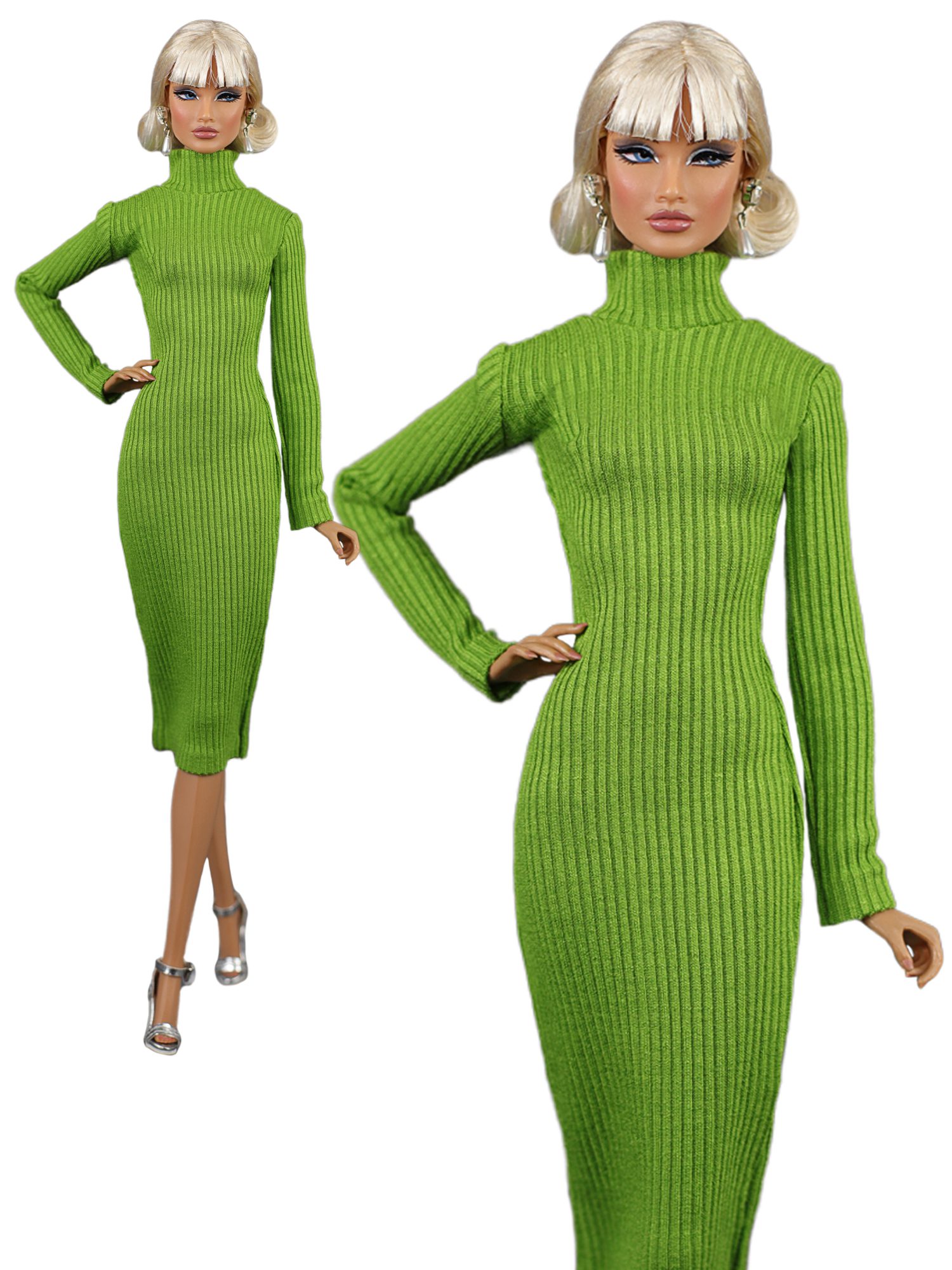 FA-064-02 Green dress for 11 1/2 Prime; Brb Pivotal Made-to-Move, Fashion Royalty, Poppy Parker doll and similar dolls