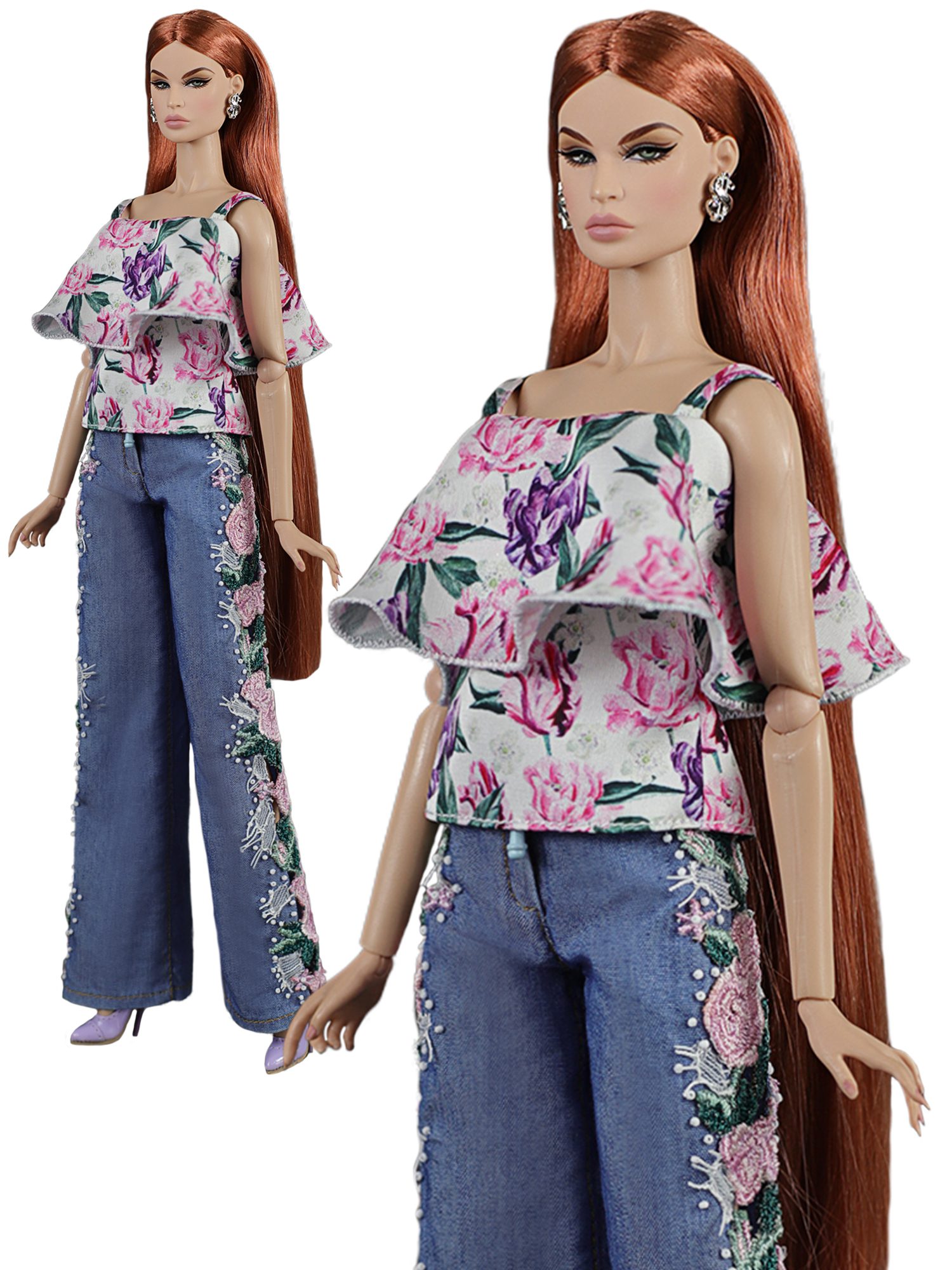 LE-010-07 Silk top "Tulips" for 11 1/2 Prime; Brb Pivotal Made-to-Move, Fashion Royalty, Poppy Parker doll and similar dolls