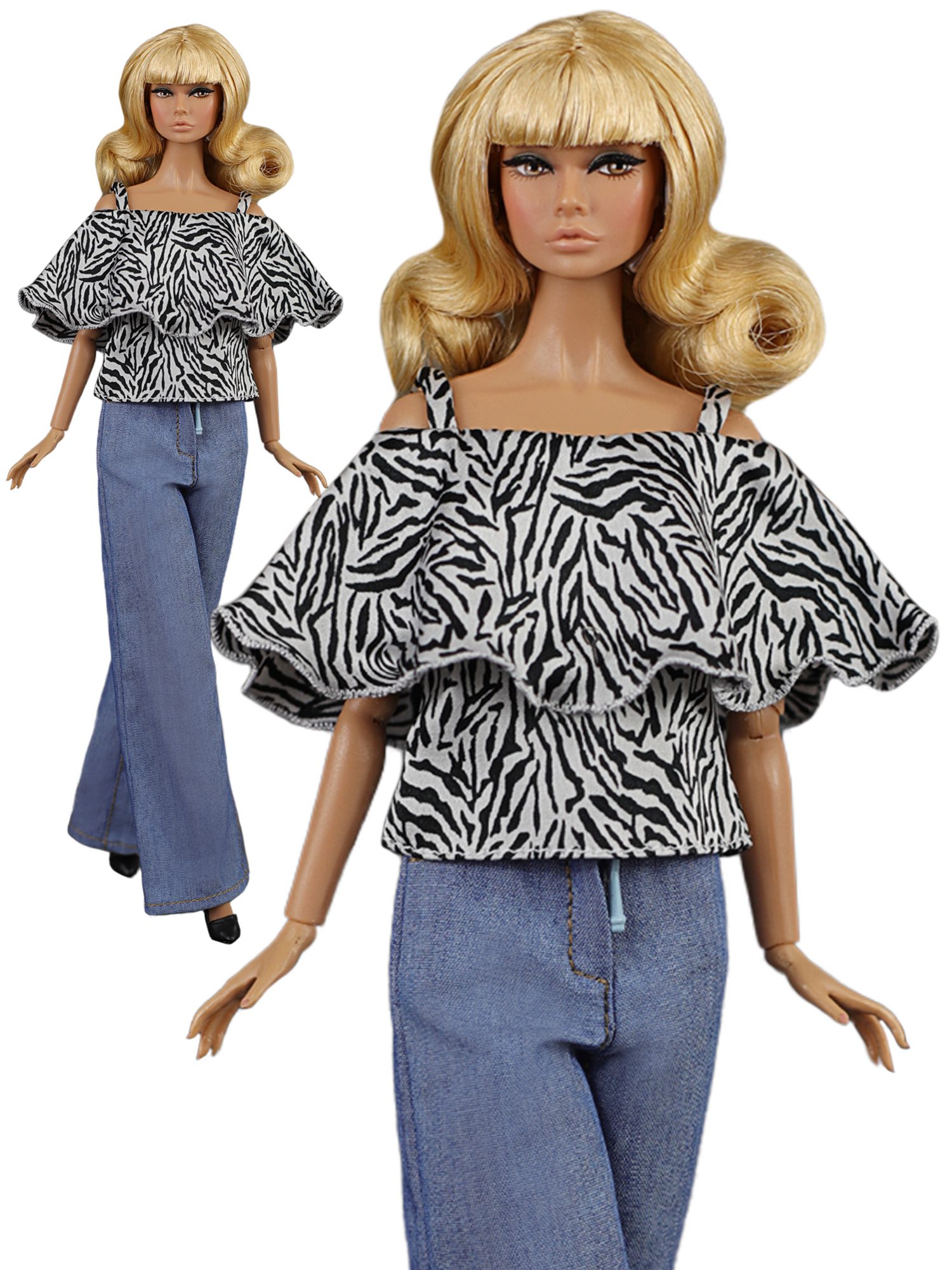 LE-010-08 Silk top "Zebra" for 11 1/2 Prime; Brb Pivotal Made-to-Move, Fashion Royalty, Poppy Parker doll and similar dolls
