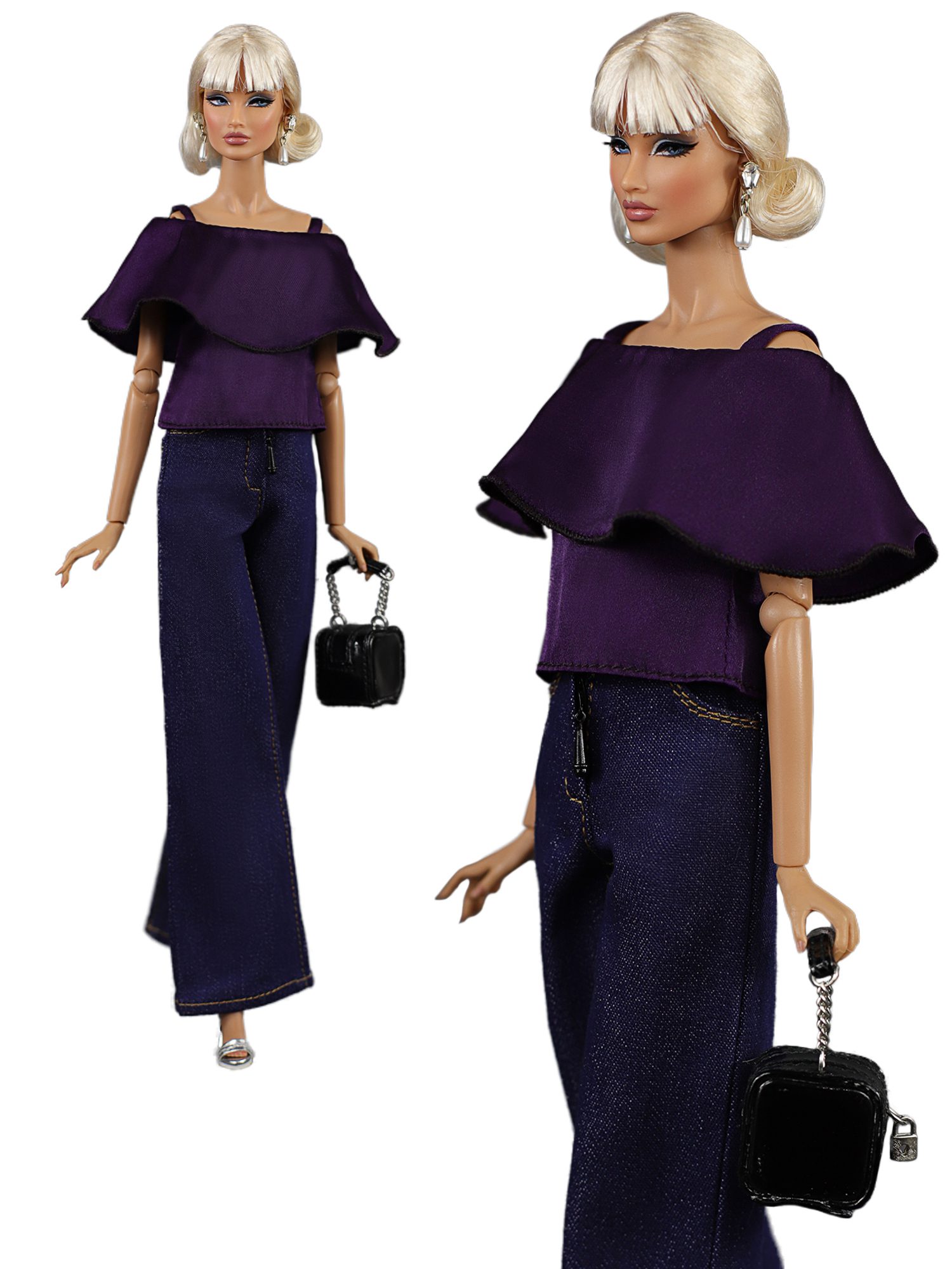 LE-010-10 Silk top "Blueberry" for 11 1/2 Prime; Brb Pivotal Made-to-Move, Fashion Royalty, Poppy Parker doll and similar dolls