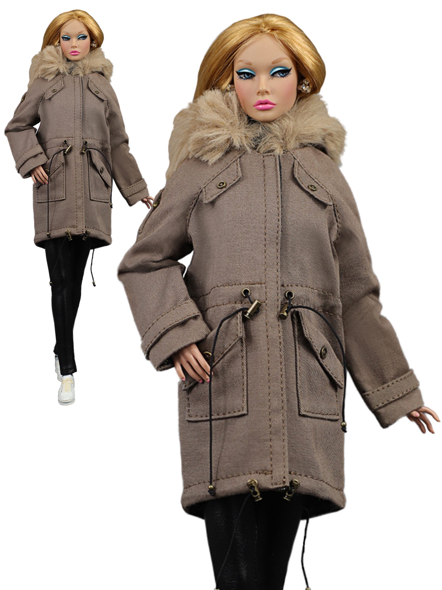 FA-013-18 Beige cotton parka for Poppy Parker, Brb MTM and similar size 12'' dolls