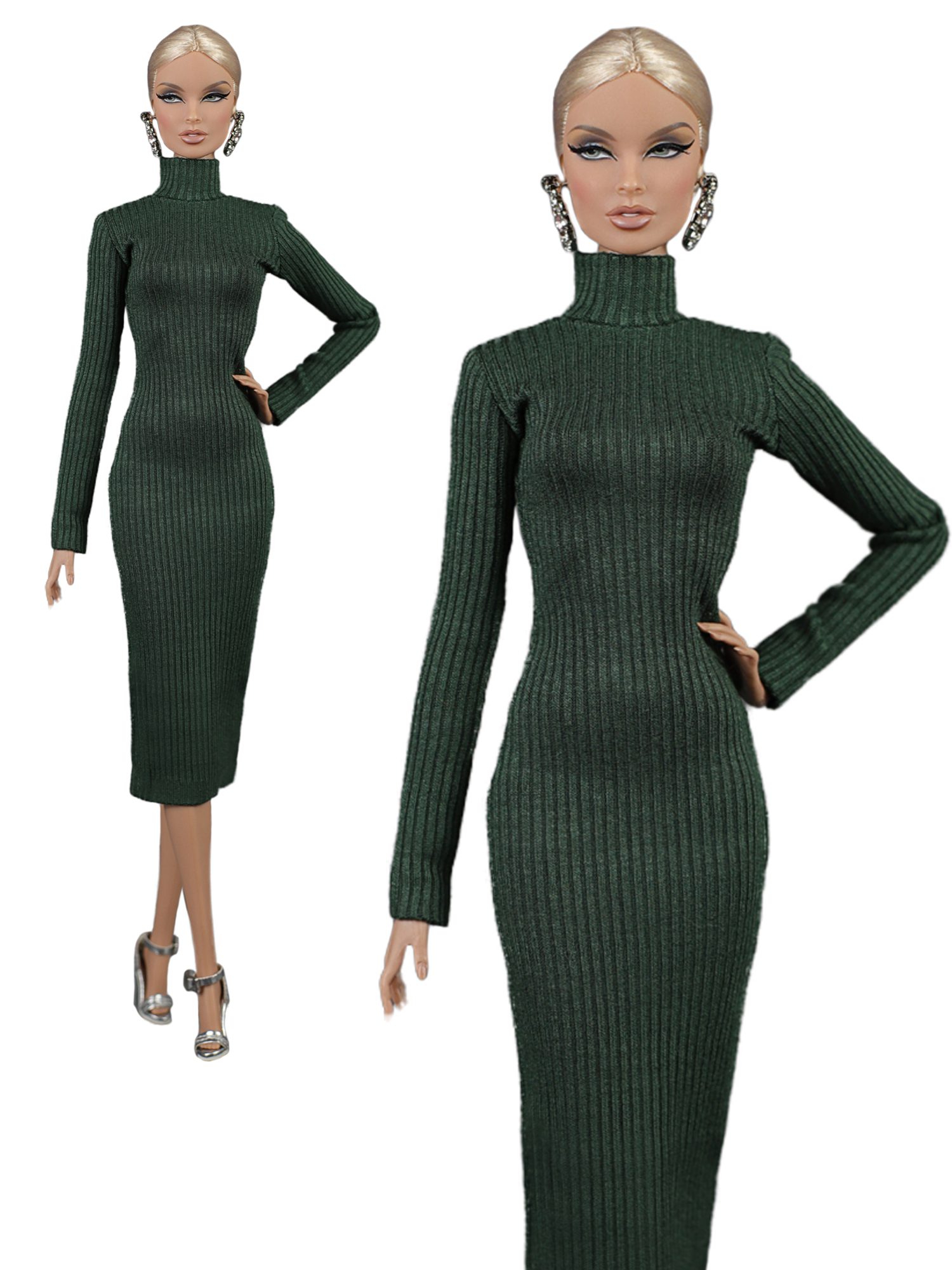FA-064-04 Emerald green dress for 11 1/2 Prime; Brb Pivotal Made-to-Move, Fashion Royalty, Poppy Parker doll and similar dolls