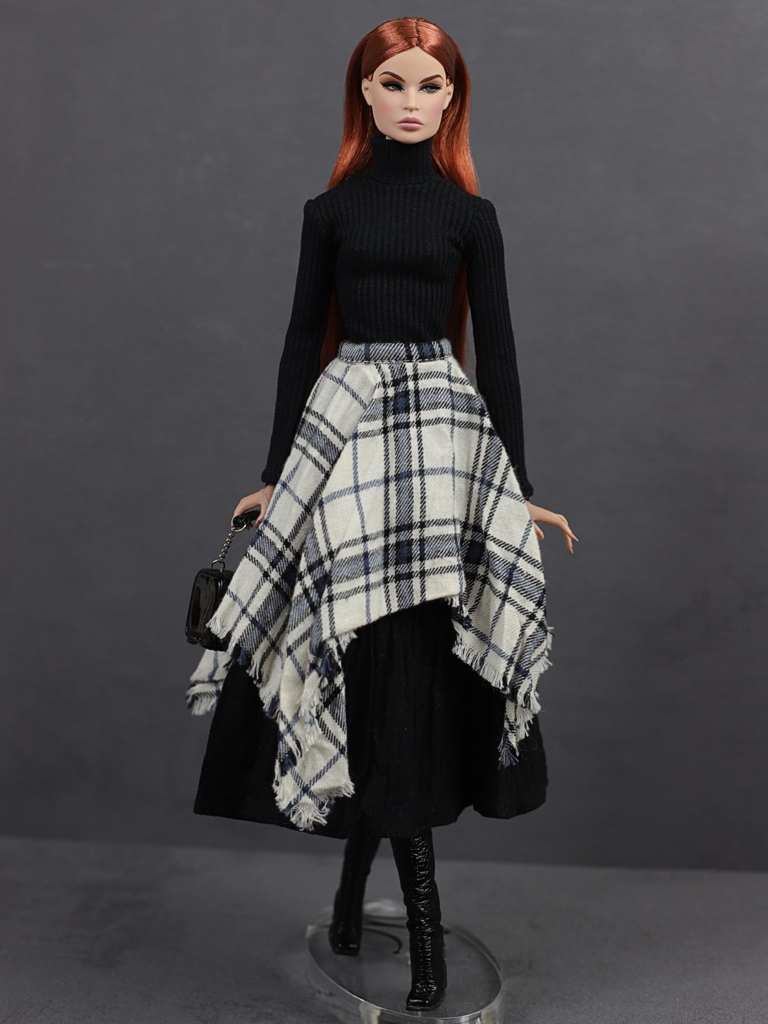 A two‑layer black‑and‑white skirt for a  Fashion Royalty, NuFace, Poppy Parker & Brb Dolls