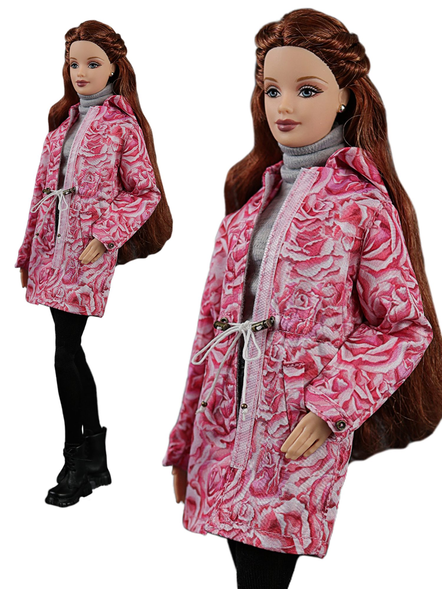 Roses printed Parka clothes for Poppy Parker, Brb MTM and similar size 12'' dolls