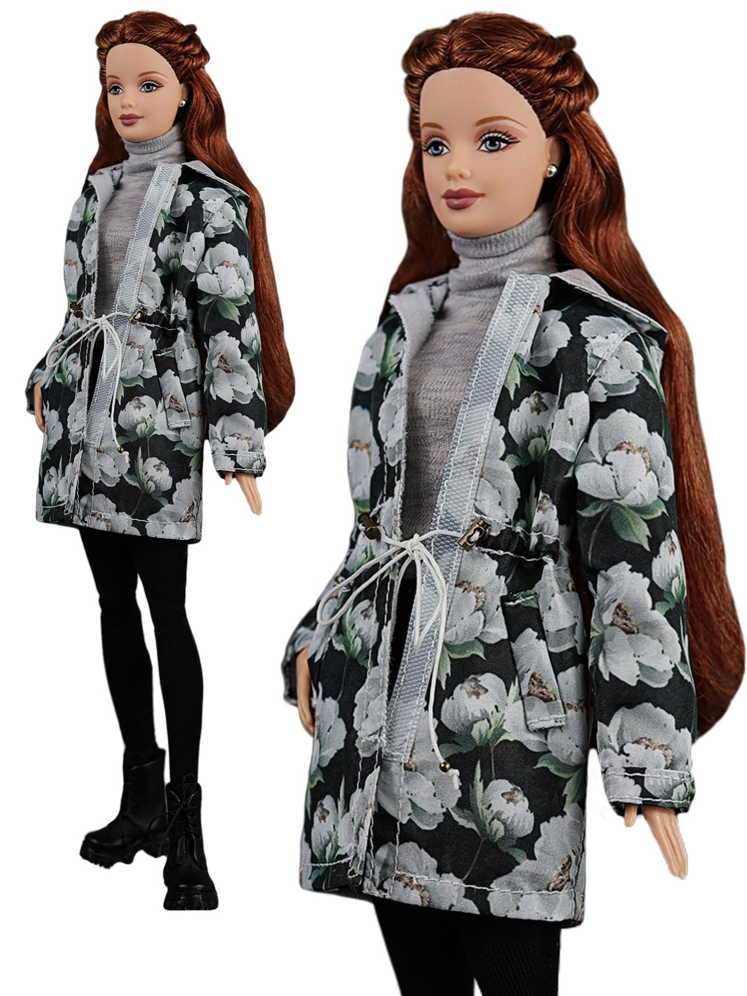 Flower printed parka clothes for Poppy Parker, Brb MTM and similar size 12'' dolls