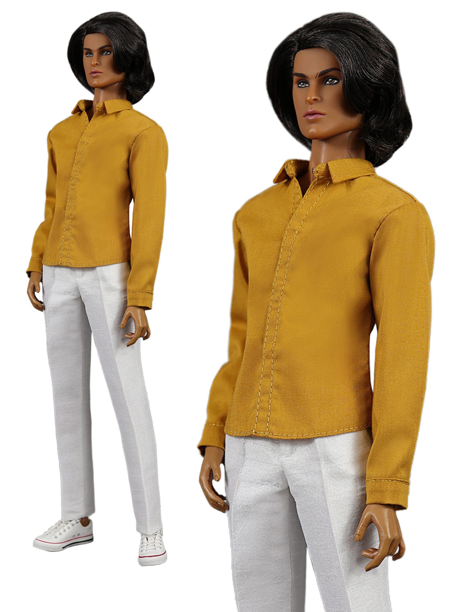 Classical mustard‑colored shirt  shirt for FR Homme, The Monarchs and similar body size male dolls