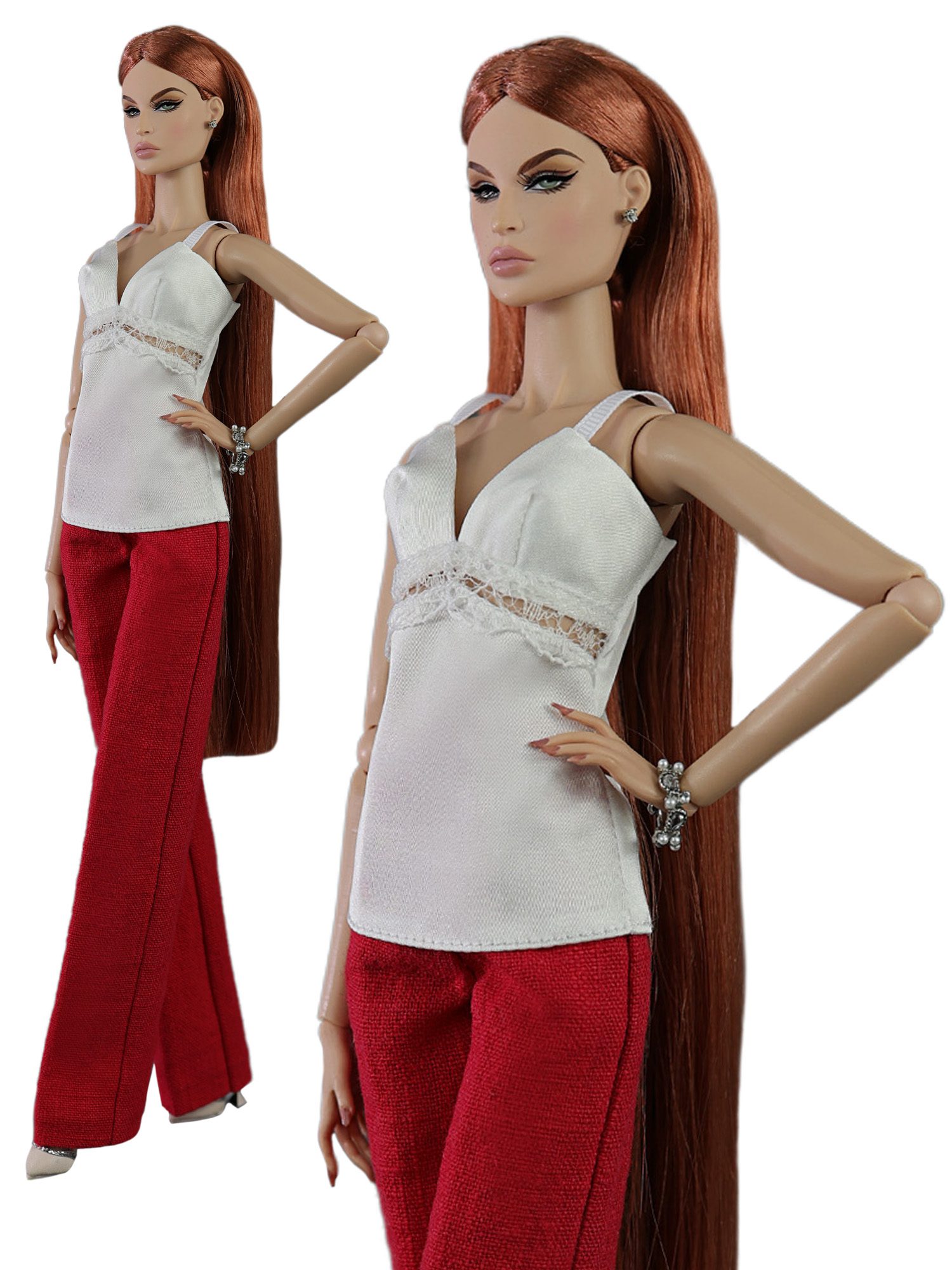 Ivory top with lace for  Fashion Royalty, Nu Face and similar dolls