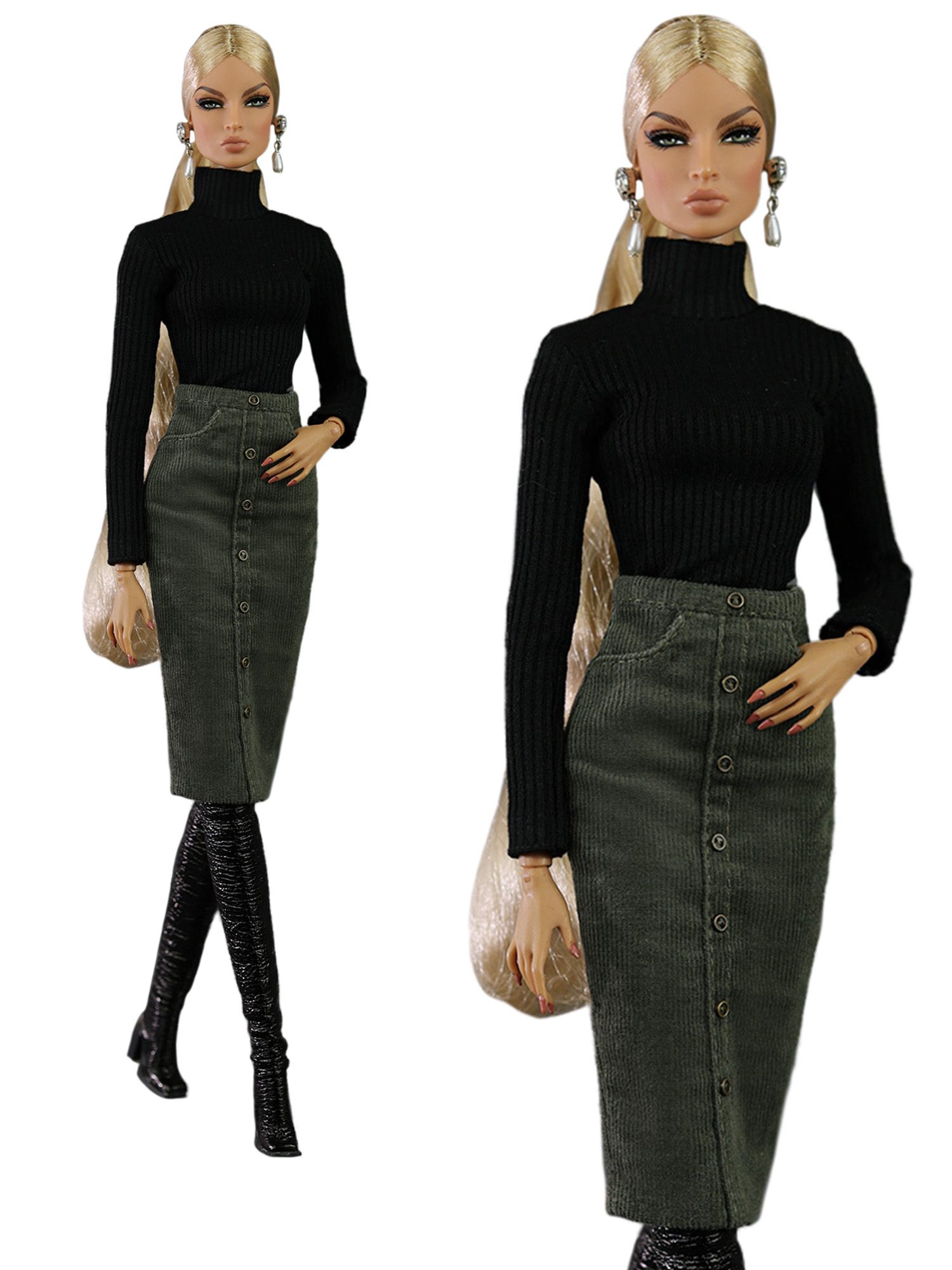 A pencil skirt in dark green for  Fashion Royalty and similar dolls
