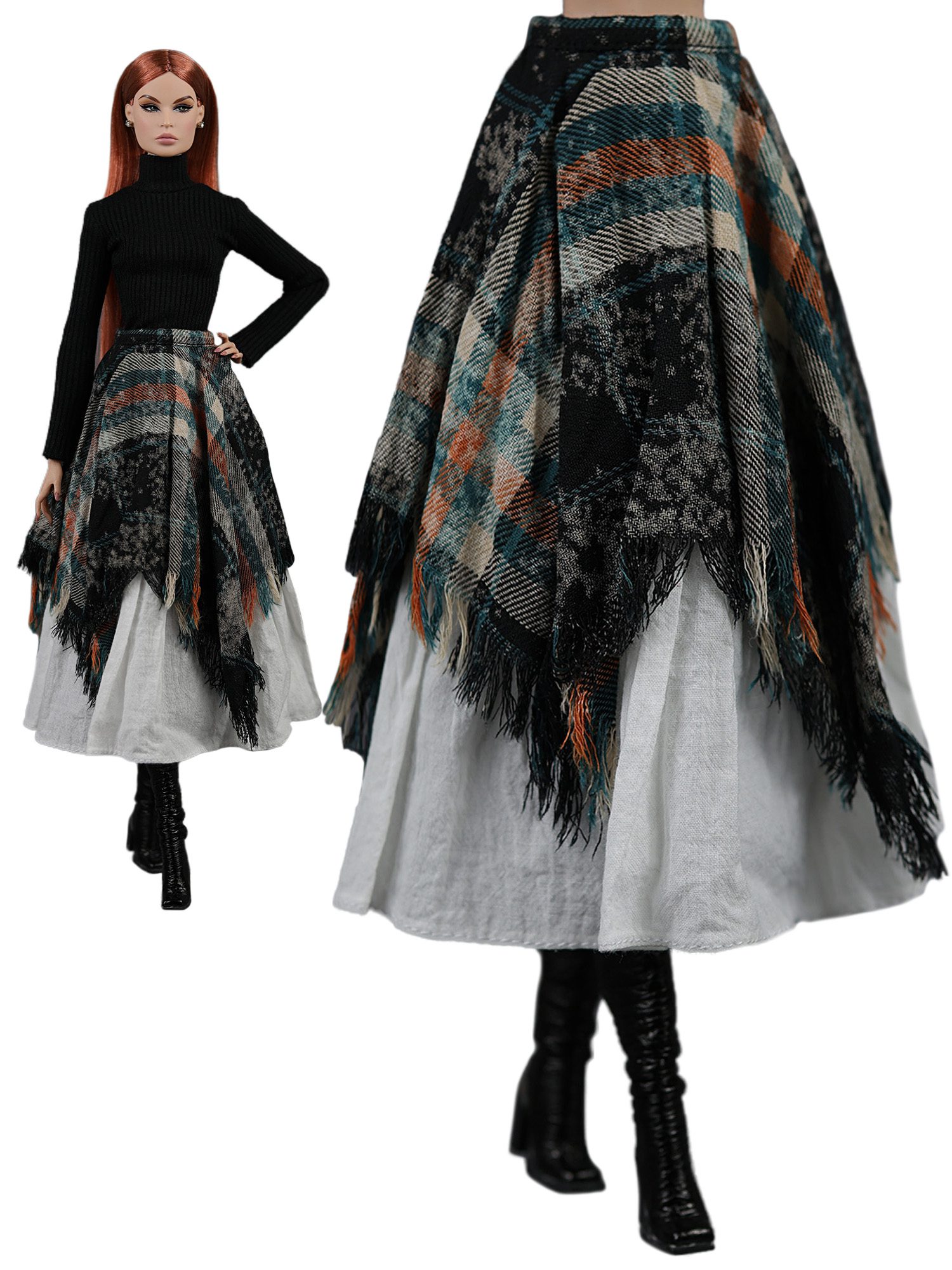 A two‑layer black‑and‑white skirt for a  Fashion Royalty, NuFace, Poppy Parker & Brb Dolls